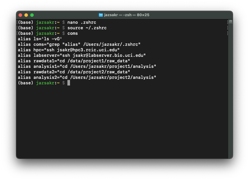 Screenshot of the terminal showing the output of the shortcut that shows all the shortcuts