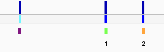 Screenshot of IGV zoomed in to some color-coded SNPs and VCF SNPs.